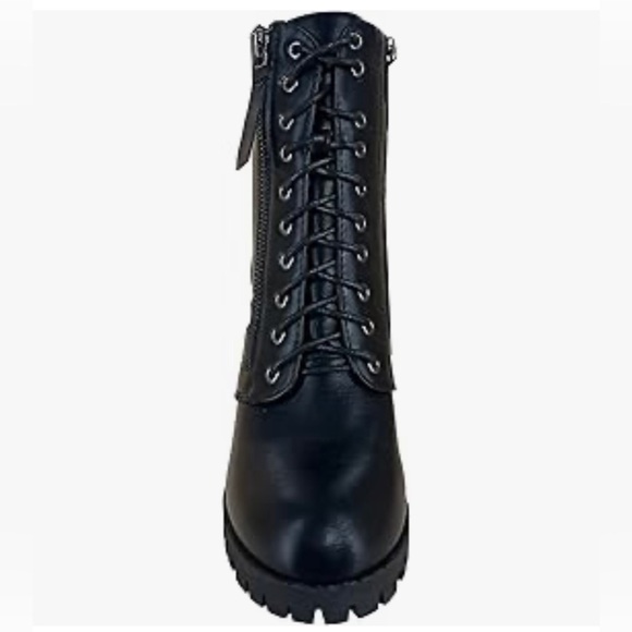 Women's Chunky Heel Booties Lace Up Round Toe Platform Ankle Boots Size 8 - Picture 4 of 14